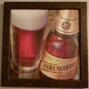Vtg Beer Mirrored Sign Leather Frame
